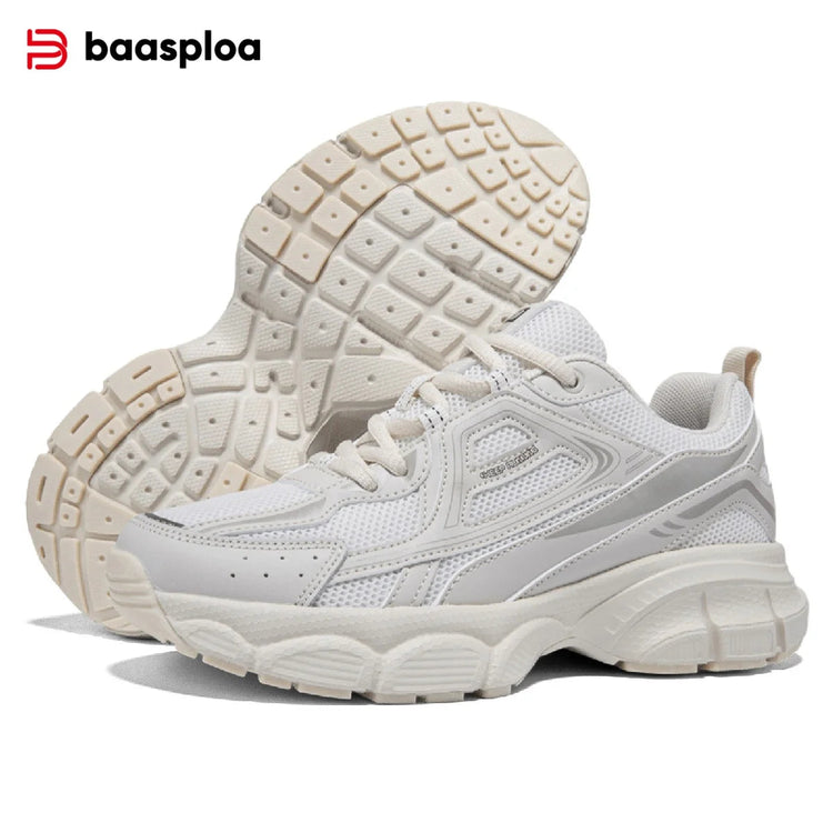 Baasploa Women Running Shoes Lightweight Breathable Sport Shoes Female Comfort White Casual Sneakers Height Increase Cushioning PlatiNum