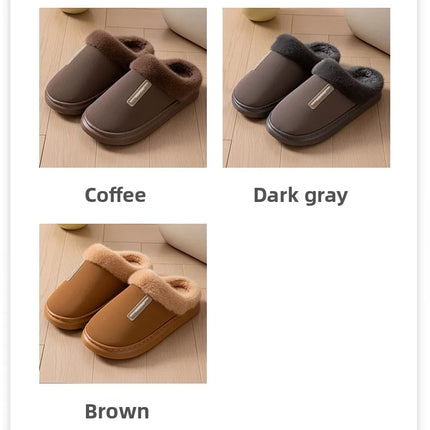 2026 New Large Size Mens Winter Cotton Slippers Thickened Non Slip Sole Indoor Home PU Plush Warm Slippers for Men