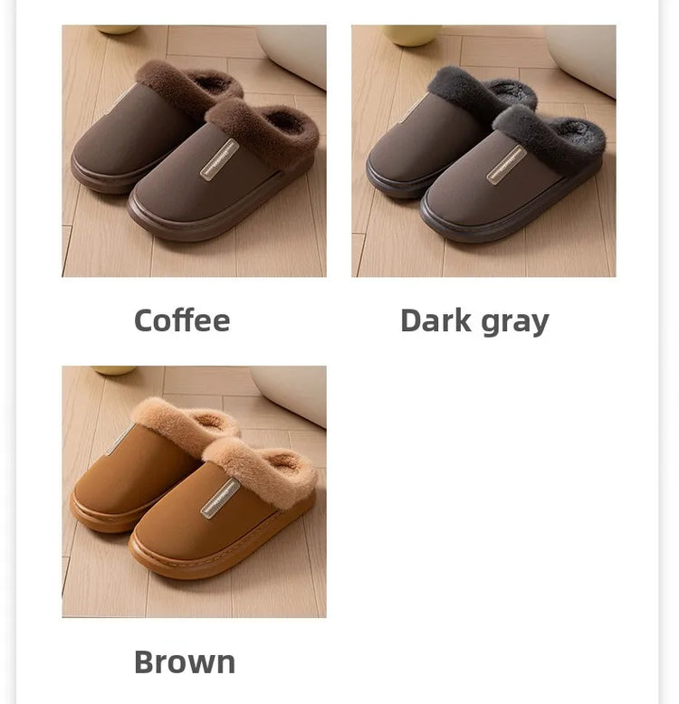 2026 New Large Size Mens Winter Cotton Slippers Thickened Non Slip Sole Indoor Home PU Plush Warm Slippers for Men