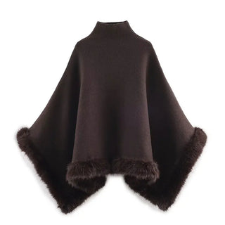NLZGMSJ Autumn Women Fur Splice Cape Jacket New Fashion Loose Leisure Poncho Coat Elegant Hight Street Women Cloak ﻿Y2K