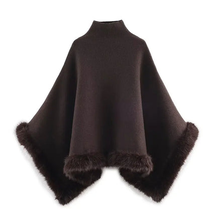 NLZGMSJ Autumn Women Fur Splice Cape Jacket New Fashion Loose Leisure Poncho Coat Elegant Hight Street Women Cloak ﻿Y2K