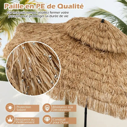 Ombrellone Tiki con Tetto in Paglia da 299 cm, Parasole Tropicale Hawaiano 30 °   Tettoia Ventilata Regolabile a 2 Sezioni Staccabili per Patio, Piscina, Spiaggia