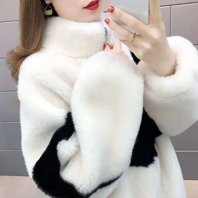 Warm Stand collar Faux fur Winter Jacket Female 2024 New Korean Loose Thick Lamb wool Coat Short Stitching Womens Parkas Outwear