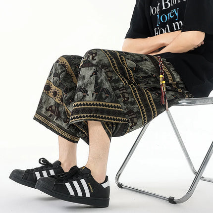 Pantaloncini estivi con stampa da spiaggia, pantaloni casual leggeri e traspiranti, pantaloni larghi alla moda da uomo, pantaloni comodi a lunghezza polpaccio per uomo