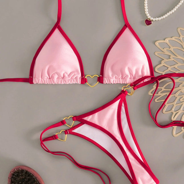 XS - L Halter Mini Micro Perizoma Bikini Donna Costumi da bagno Costume da bagno femminile Bikini a due pezzi Costume da bagno imbottito Costume da bagno V7595 PlatiNum