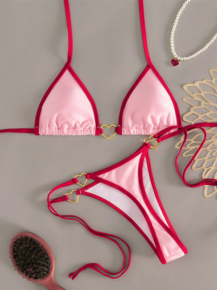 XS - L Halter Mini Micro Perizoma Bikini Donna Costumi da bagno Costume da bagno femminile Bikini a due pezzi Costume da bagno imbottito Costume da bagno V7595 PlatiNum