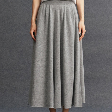 New Women's 100% Pure Cashmere Knitted Full Skirt Autumn Winter High Waisted Mid-calf Ankle-Length Soild Dress Versatile Elegant PlatiNum