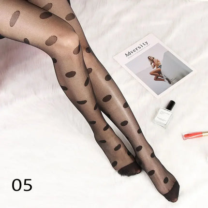 Calzamaglia da donna Sexy Plus Size calze di seta a pois piccole calze sottili Vintage finte calze da tatuaggio collant calzetteria femminile