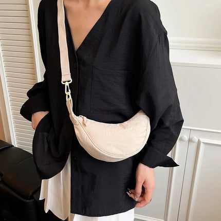 Simple Design Women's Messenger Bag Fashion Ladies Nylon Hobos Small Shoulder Bags Vintage Female Girls Purse Cloth Handbags PlatiNum