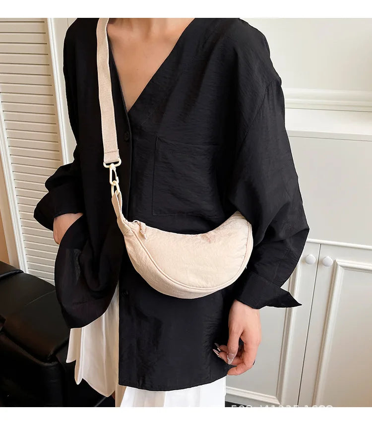 Simple Design Women's Messenger Bag Fashion Ladies Nylon Hobos Small Shoulder Bags Vintage Female Girls Purse Cloth Handbags PlatiNum