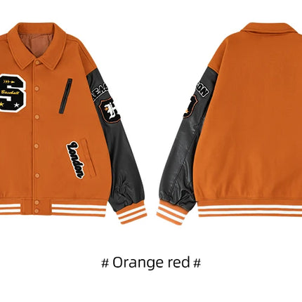 Men's Letterman Jacket Vintage Varsity Coat Patchwork Baseball Streetwear Outerwear with Faux Leather Sleeves & Fine Embroidery