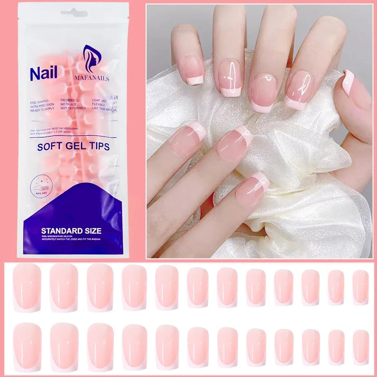 120Pcs Short Square Coffin Glossy Pink Full‑Cover Press‑On Acrylic Fake Nail Tips For DIY Nail Art Decoration