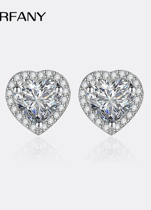 PERFANY 0.5CT-2CT Heart-Shaped Cut Moissanite Earrings For Women S925 Pure Silver Simulated Diamond Earrings Fashion Jewelry PlatiNum