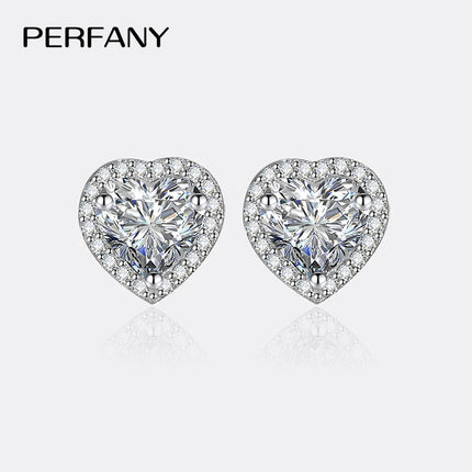 PERFANY 0.5CT-2CT Heart-Shaped Cut Moissanite Earrings For Women S925 Pure Silver Simulated Diamond Earrings Fashion Jewelry PlatiNum