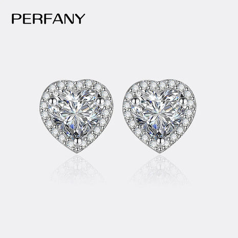 PERFANY 0.5CT-2CT Heart-Shaped Cut Moissanite Earrings For Women S925 Pure Silver Simulated Diamond Earrings Fashion Jewelry PlatiNum