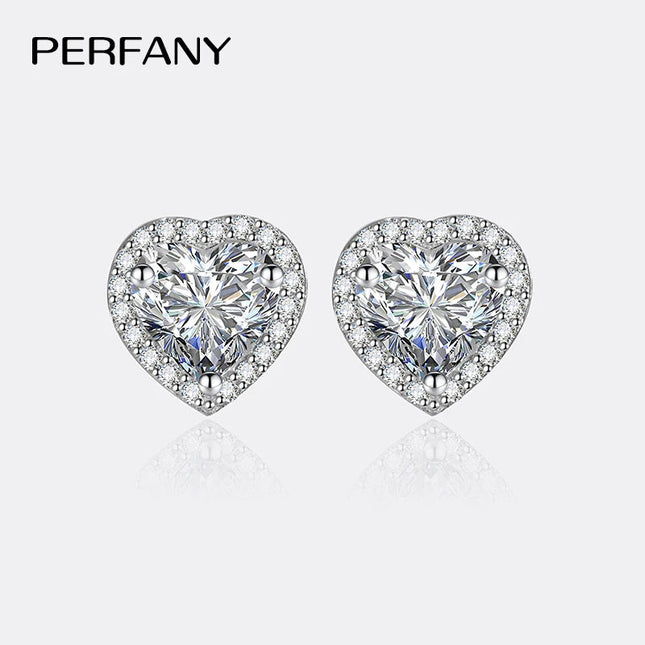 PERFANY 0.5CT-2CT Heart-Shaped Cut Moissanite Earrings For Women S925 Pure Silver Simulated Diamond Earrings Fashion Jewelry PlatiNum