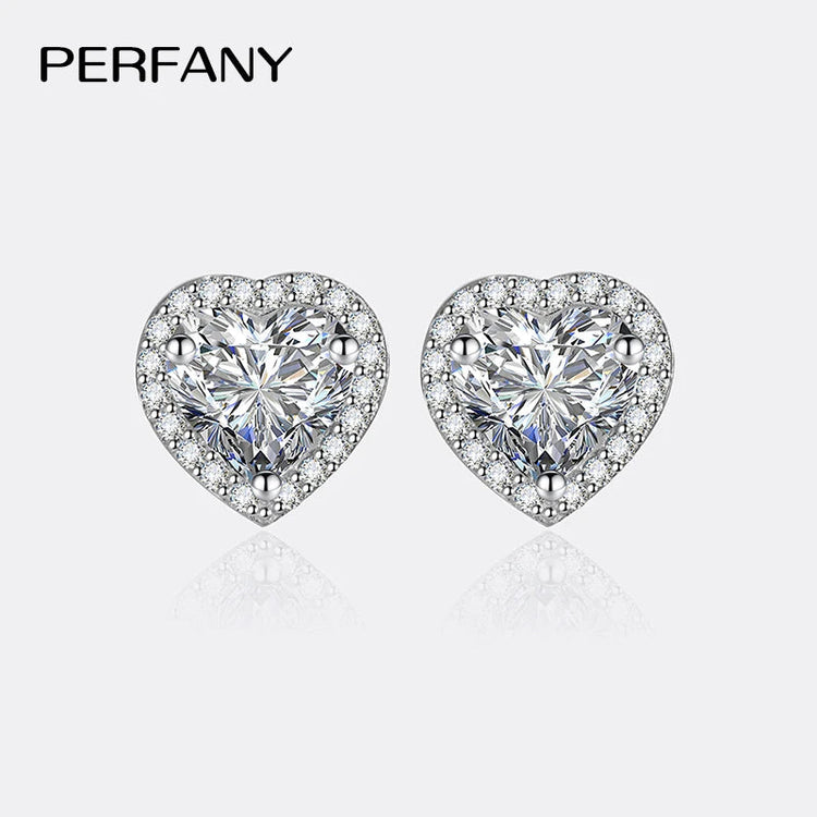 PERFANY 0.5CT-2CT Heart-Shaped Cut Moissanite Earrings For Women S925 Pure Silver Simulated Diamond Earrings Fashion Jewelry PlatiNum