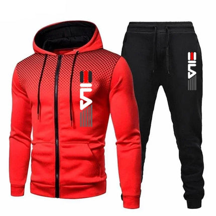 Men's 2025 polka dot zipper printed hooded sweatshirt + pants, daily jacket set, coat, running suit, casual sportswear set PlatiNum