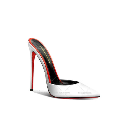 2025 New Black Baotou Sandals for Women, Pointed High Heels,Ultra fine Heels,One Word Back Empty Half Slippers for External Wear