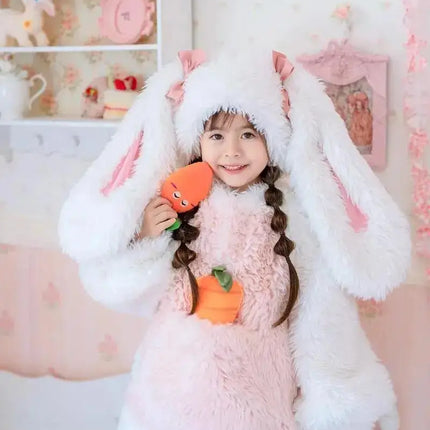 Cartoon Children Plush Rabbit Cosplay Costume Kawaii Kids Winter Warm Sets Top Pants Hat Suit Girl Halloween Party Outfits Gift