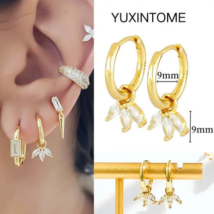 White Color Zircon Hoop Earrings 925 Sterling Silver Needle Cross/Star/Flower/Water Drop Pendant Gold Earrings Luxury Jewelry PlatiNum