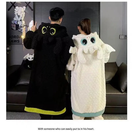 Anime Toothless Boy and Girl Winter Pajama Robe Kawaii Y2K Role-Playing Birthday Gift Thick Coral Velvet Warm Home Clothes Set