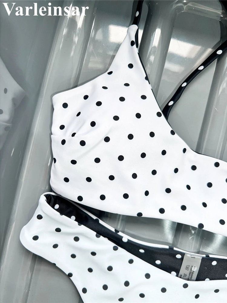 XS - L Nuovo Bikini Micro Thong a Pois da Donna, Costume da Bagno Due Pezzi, Set Bikini V7854 PlatiNum