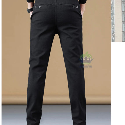 Autumn Winter Cotton Fabric Stretch Casual Pants Men Slim Fit Grey Black Korea Work Classic Brown Cargo Trousers Male 28-38