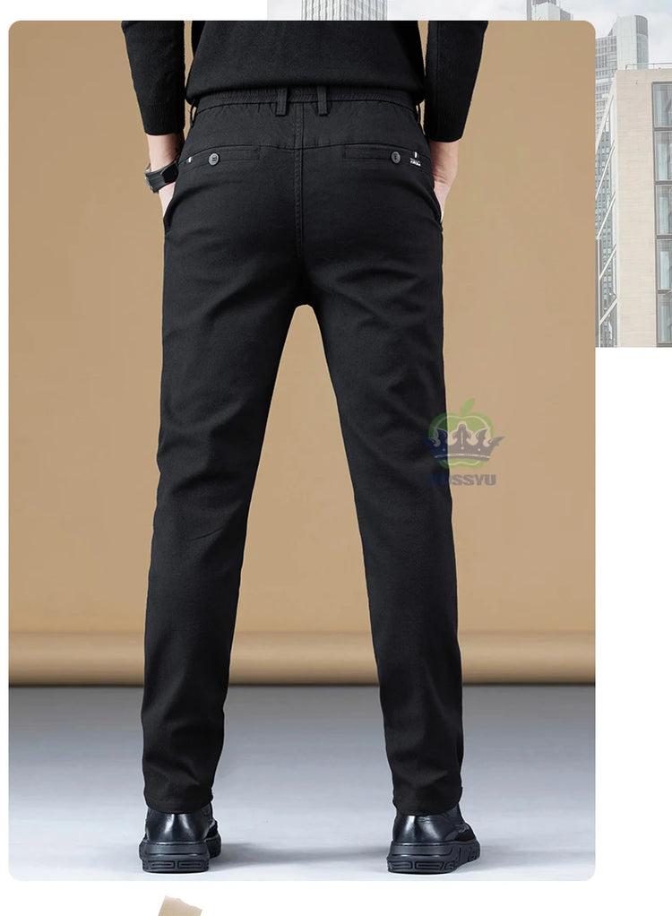 Autumn Winter Cotton Fabric Stretch Casual Pants Men Slim Fit Grey Black Korea Work Classic Brown Cargo Trousers Male 28-38