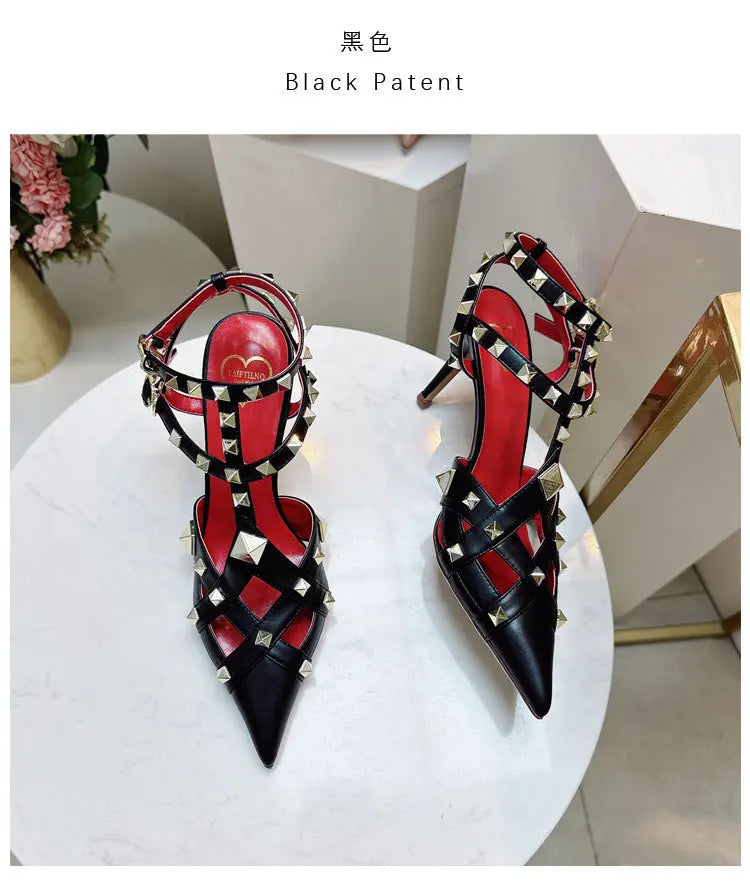 Nuovi Sandali con Tacco Alto e Borchie Primavera/Estate 2026, Sandali a Punta con Tacco Sottile, Scarpe Singole con Borchie platinumshop