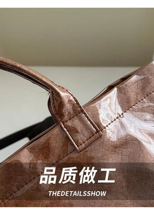 Tote Bag, Retro Letter, Casual Versatile Handbag, Minimalist Transparent, Simple, Commuter, Large-capacity Bag for Women PlatiNum