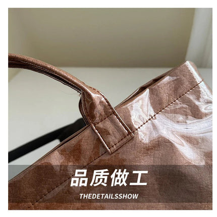 Tote Bag, Retro Letter, Casual Versatile Handbag, Minimalist Transparent, Simple, Commuter, Large-capacity Bag for Women PlatiNum