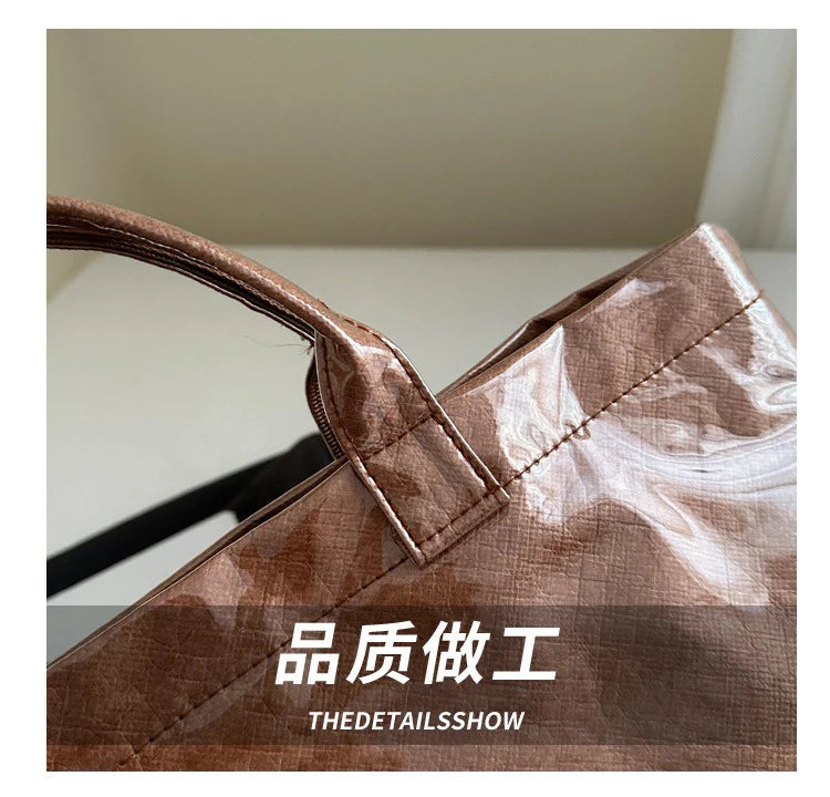 Tote Bag, Retro Letter, Casual Versatile Handbag, Minimalist Transparent, Simple, Commuter, Large-capacity Bag for Women PlatiNum