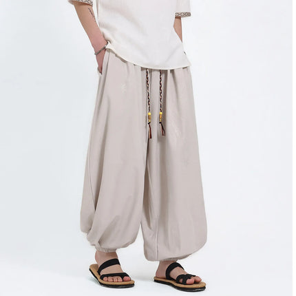 Pantaloni Estivi da Uomo Stile Cinese in Seta Ghiaccio con Motivo Drago Ukiyo-e, Comodi e Trendy, Pantaloni Casual Oversize da Uomo