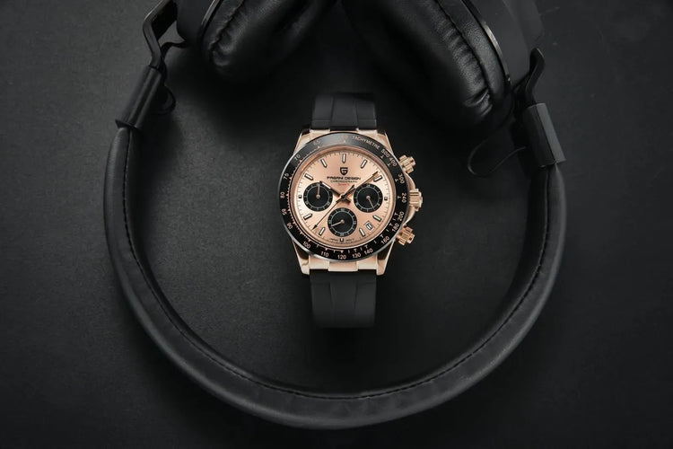 Nuovo Orologio da Uomo PAGANI DESIGN Cronografo di Lusso in Oro Rosa, Quadrante Blu Ghiaccio 40mm, Vetro Zaffiro, Impermeabile 100M, Cinturino in Gomma, Orologio Sportivo Maschile + CONFEZIONE REGALO