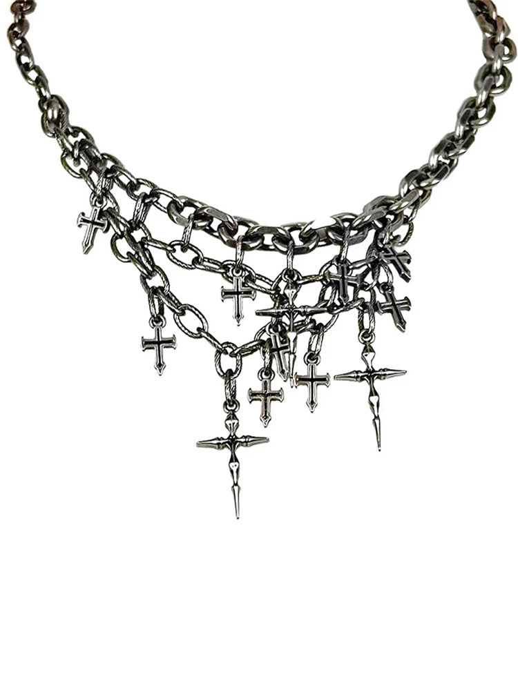 Set di Gioielli Punk Rock per Donne e Uomini, Collane e Anelli con Ciondolo a Croce Gotica, Collezione di Accessori Gioiello Audaci platinumshop