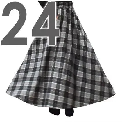 TIYIHAILEY-Women's Long Maxi Thick A-line Skirts, Elastic Waist, Plaid Woolen Skirts, Warm with Pocket, Winter, New Custom Made PlatiNum