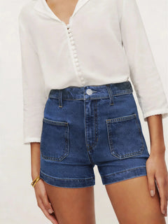 Jorts Shorts Female Jeans Wide Leg Dark Blue Vintage Washed No Stretch Denim Trousers for Ladies
