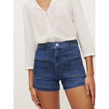 Jorts Shorts Female Jeans Wide Leg Dark Blue Vintage Washed No Stretch Denim Trousers for Ladies PlatiNum
