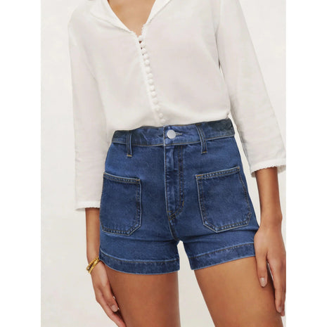 Jorts Shorts Female Jeans Wide Leg Dark Blue Vintage Washed No Stretch Denim Trousers for Ladies PlatiNum