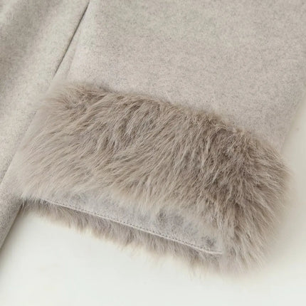 Elegant Lace Up Woolen Short Coat Solid Loose Lapel Furry Long Sleeve Belt Waist Jacket 2026 Spring Autumn Lady Chic Cardigan