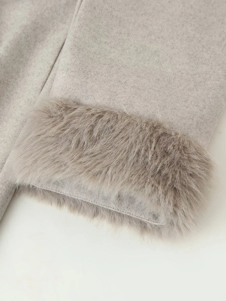Elegant Lace Up Woolen Short Coat Solid Loose Lapel Furry Long Sleeve Belt Waist Jacket 2026 Spring Autumn Lady Chic Cardigan