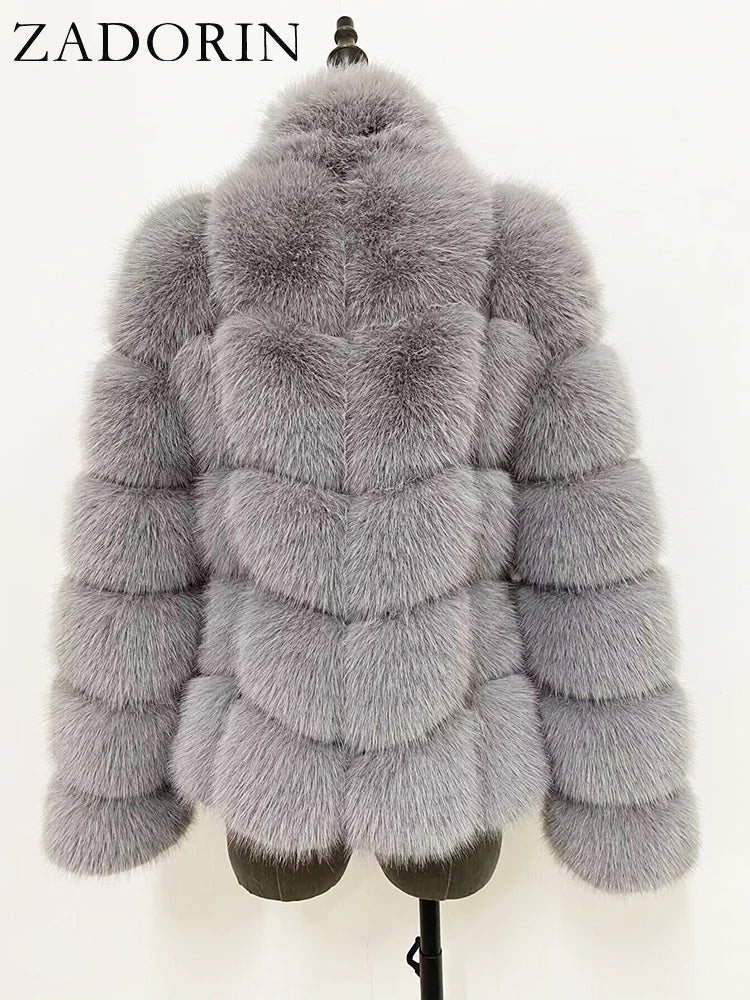 ZADORIN Winter Clothes For Women Stand Collar Splicing Long Sleeve Faux Fur Coat Women Black White Fluffy Jacket Faux Fur Coats