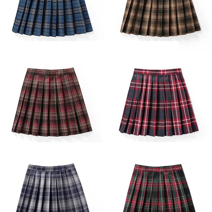 Damen Plissierter Schottenrock mit Fliege XS-5XL Harajuku Preppy Japanische Schuluniformen Mini Rock Sommer Jupe Kawaii für Mädchen