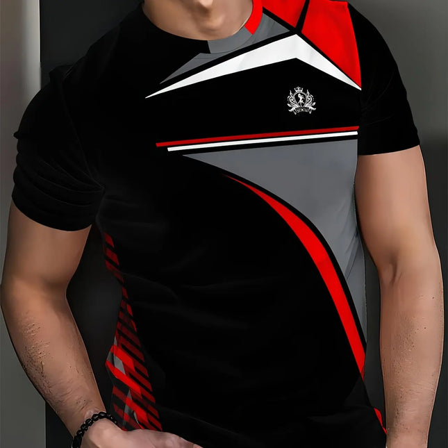 Men's 3D Printed T-Shirt, Polyester Knitted Fabric, Crew Neck, Regular Fit, Breathable Pattern Sports T-Shirt, Summer Casual Fitness Top