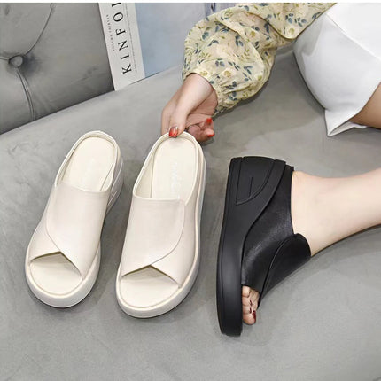 Nuovi sandali da donna Pantofole da donna Piattaforma con zeppa nera Punta aperta Donna Ortopedia Fondo spesso Ciabatte da spiaggia con tacco alto