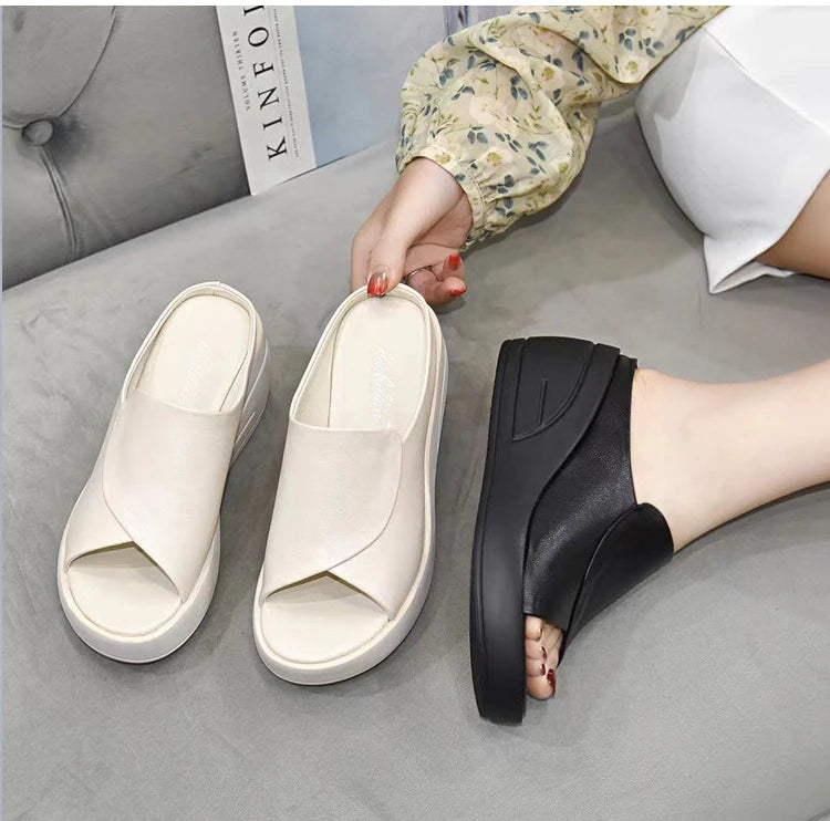 Nuovi sandali da donna Pantofole da donna Piattaforma con zeppa nera Punta aperta Donna Ortopedia Fondo spesso Ciabatte da spiaggia con tacco alto