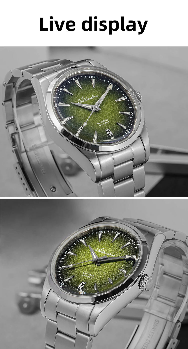 ADDIESDIVE Luxury 39mm Men Automatic Watch 8215 Mechanical BWG9 Super Luminous 100m Waterproof Watches Bubble Glass Men‘s Watch
