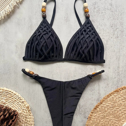 Sexy marrone bikini set 2026 donne perle cinturino foro fuori reggiseno push up perizoma costume da bagno brasiliano spiaggia costume da bagno micro costumi da bagno platinumshop
