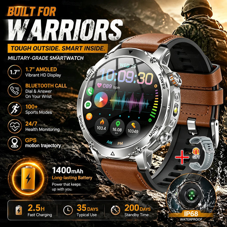 Military Grade Sapphire Smart Watch HeartRate SO2 BT5.3 Call Custom dial Smartwatch for Men Breathable Band Sports watch 1400mAh